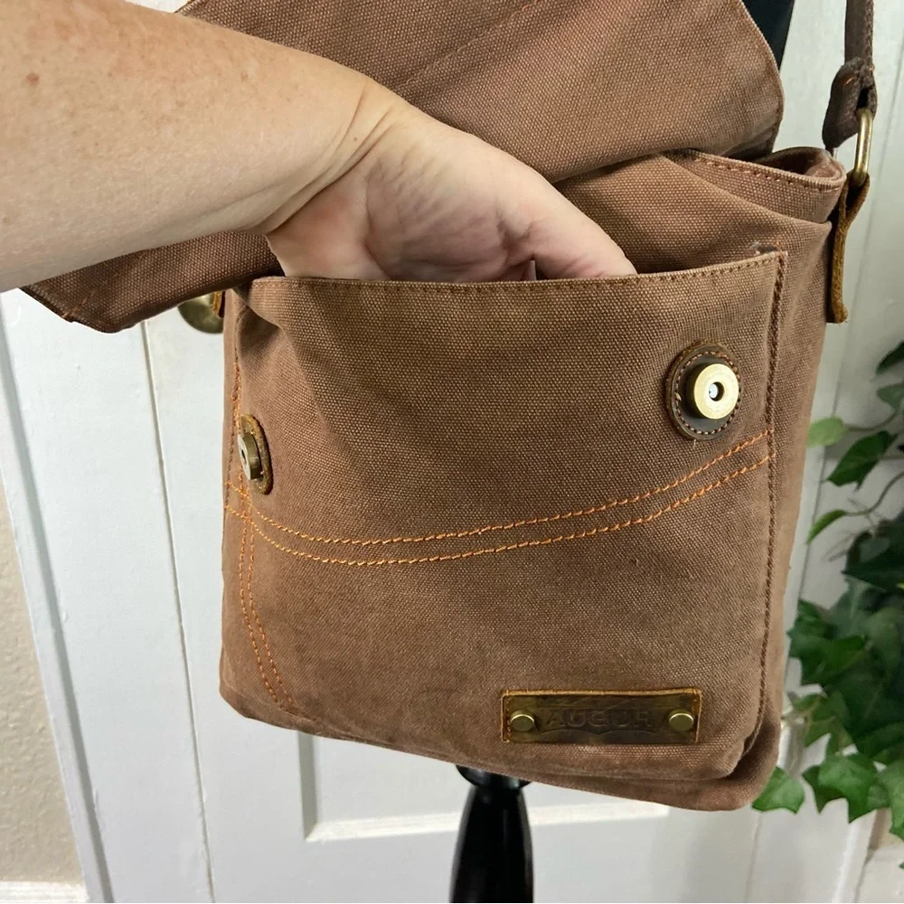 Augur Unisex Canvas & Leather Vintage Army Style Messenger Crossbody Bag